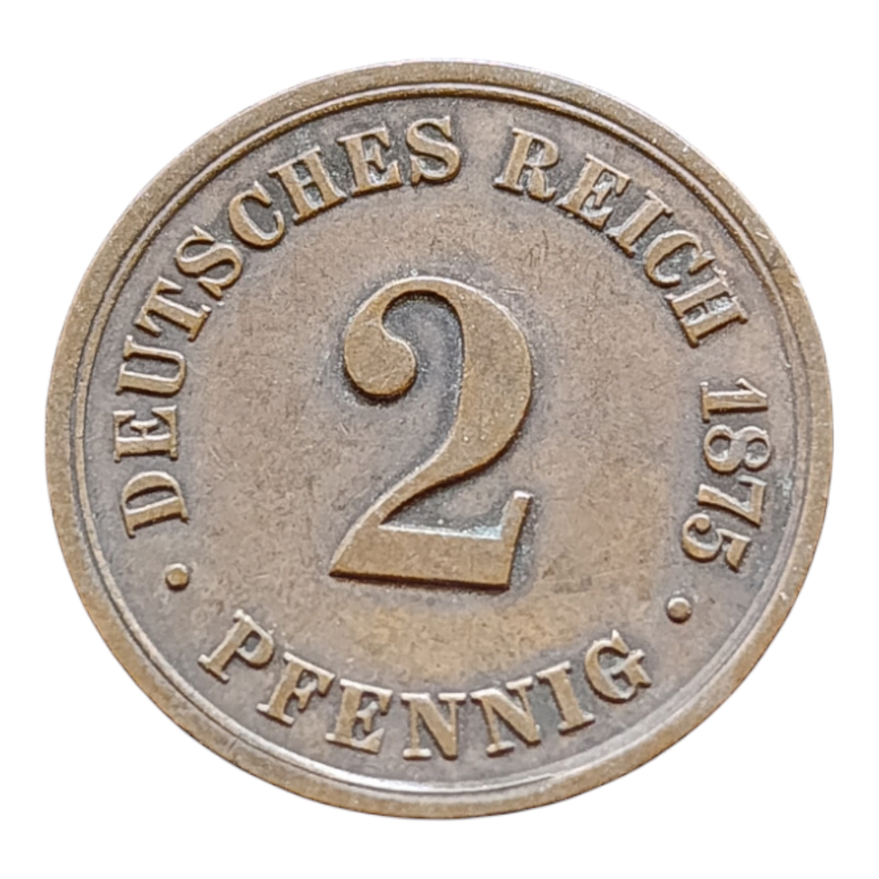 Німеччина 2 пфеніга, 1875 Мітка монетного двору "B": Ганновер