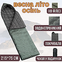 Тактический спальный мешок на флисе весна лето осень 215 х 75 см теплый оливковый Спальник флис военный ЗСУ