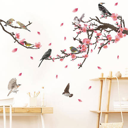 Вінілові наклейки BRUP Птахи біля сакури (лист 60 х 90 см) Б267-4, фото 1