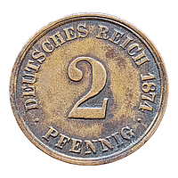 Німеччина 2 пфеніга, 1874 Мітка монетного двору "С" - Франкфурт-на-Майні