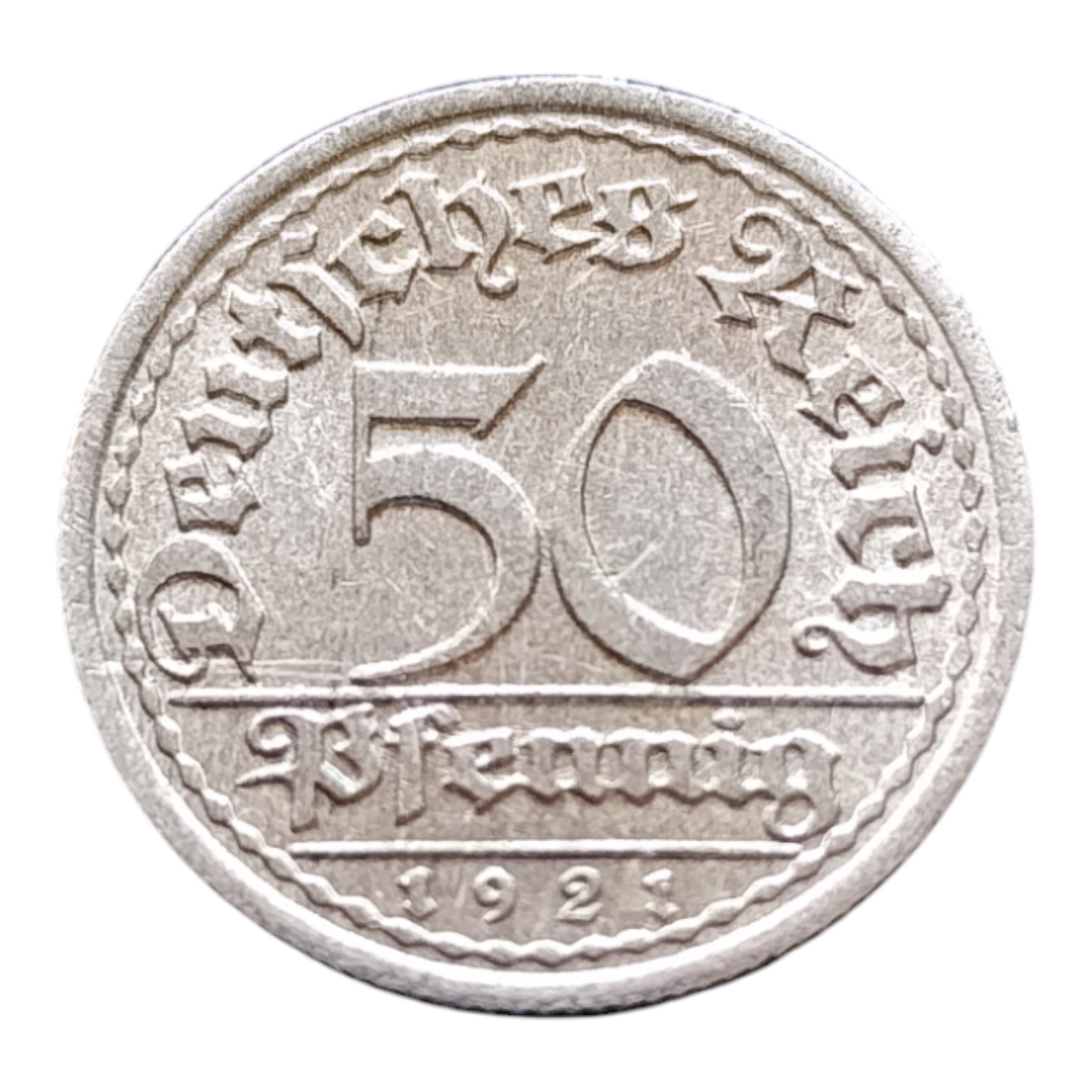 Німеччина 50 пфенігів, 1921 Мітка монетного двору "F" - Штутгарт