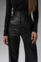 Штани з еко-шкіри на ґудзиках з кишенями колір чорний