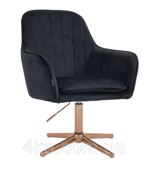 Перукарське крісло HR2022N, велюр, чорне, база золото