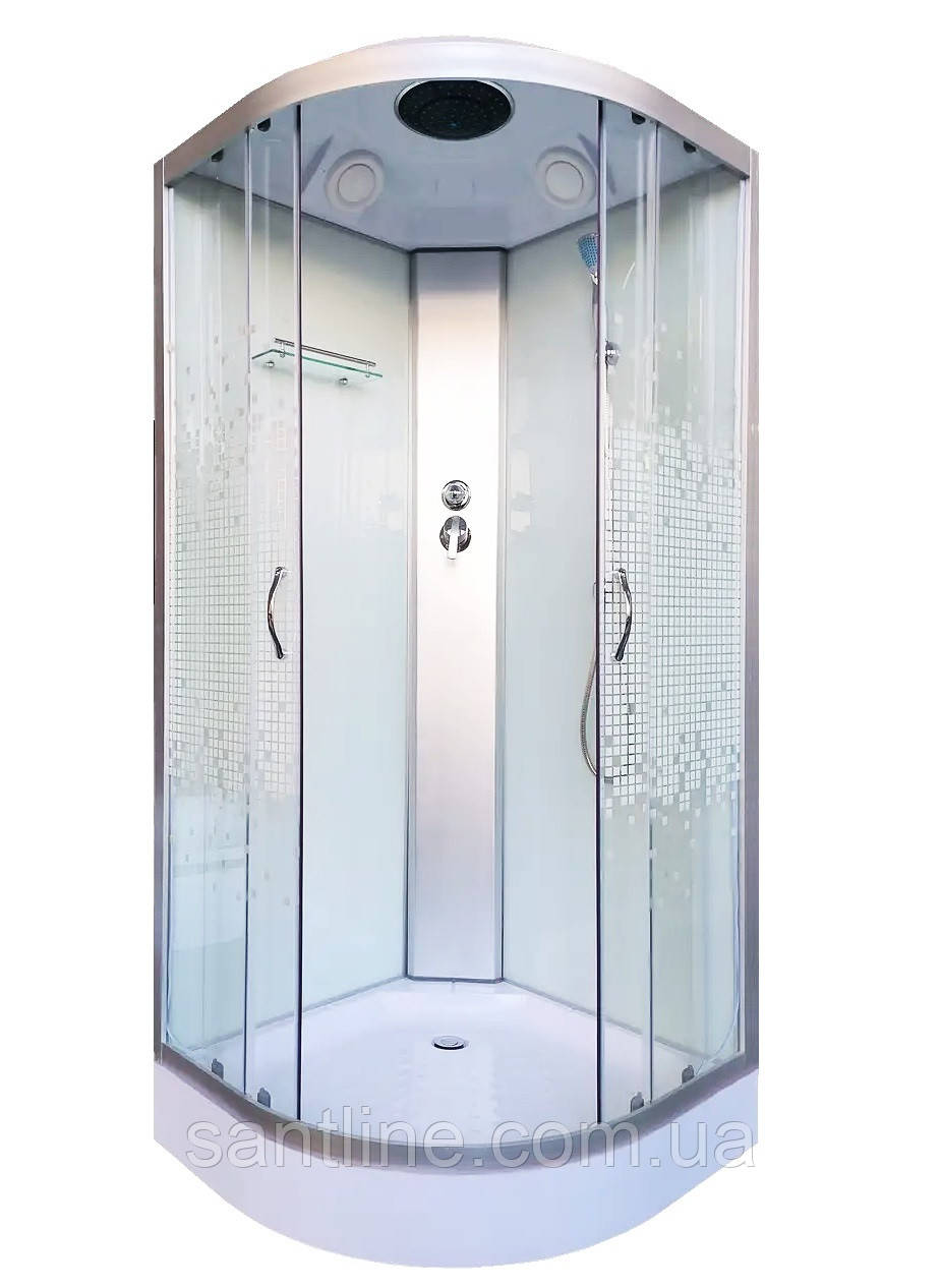 Душовий гідробокс 61 BF RC White Puzzle 90х90х210 біла душова кабіна Vivia з малюнком на дрібному піддоні, фото 1