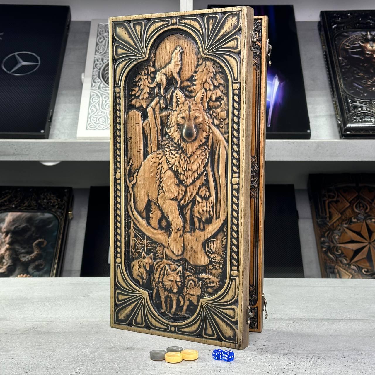 Нарди дерев'яні подарункові Вовк 46×23см, фото 1