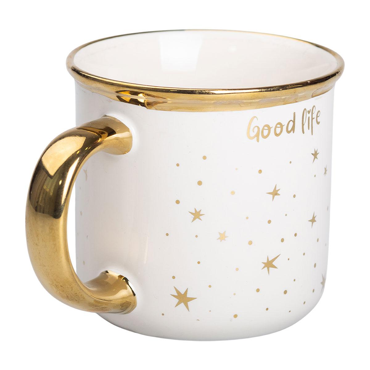 Чашка керамическая Good life с золотым ободком и золотой ручкой 320 (мл) звездное небо Белая Lugi, фото 1