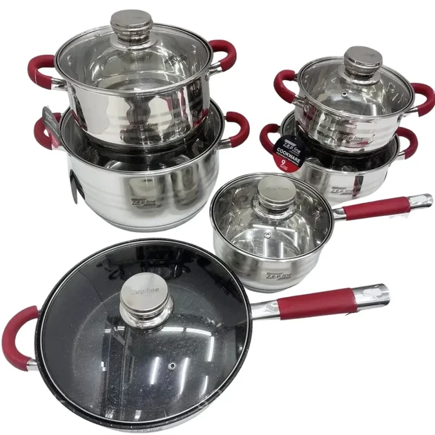 Набір каструль і сковорода з неіржавкої сталі з багатошаровим дном Zepline ZP-115 12 предметів
