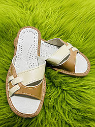 Домашні шкіряні капці жіночі коричневий колір розміри 36 39 40