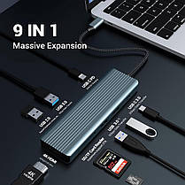 YLSCI 9 в 1 USB C, док-станція USB C з HDMI 4K, USB 3.0, USB 2.0, USB C, 100 Вт PD, SD/TF, станція-ресивера USB, фото 4