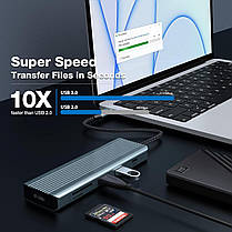 YLSCI 9 в 1 USB C, док-станція USB C з HDMI 4K, USB 3.0, USB 2.0, USB C, 100 Вт PD, SD/TF, станція-ресивера USB, фото 6