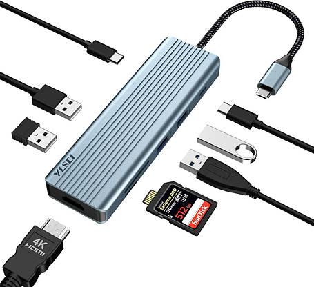 YLSCI 9 в 1 USB C, док-станція USB C з HDMI 4K, USB 3.0, USB 2.0, USB C, 100 Вт PD, SD/TF, станція-ресивера USB, фото 1