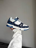 Кросівки Louis Vuitton Trainer Sneaker White / Blue, стильні кросівки Louis Vuitton Trainer в білому та синьому кольорах