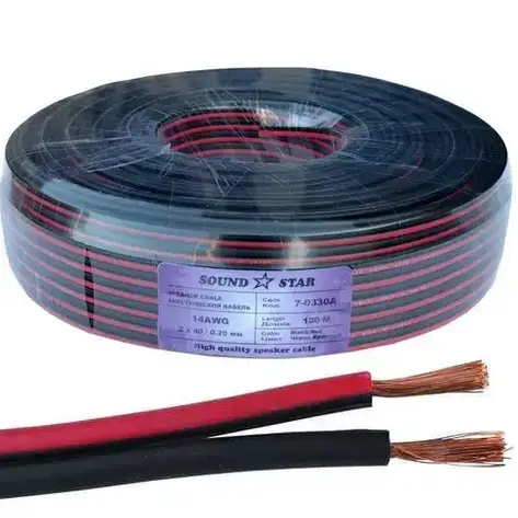 Кабель живлення Sound Star, CCA, 2х1, 3 мм2, червоно-чорний, 100 м, фото 1