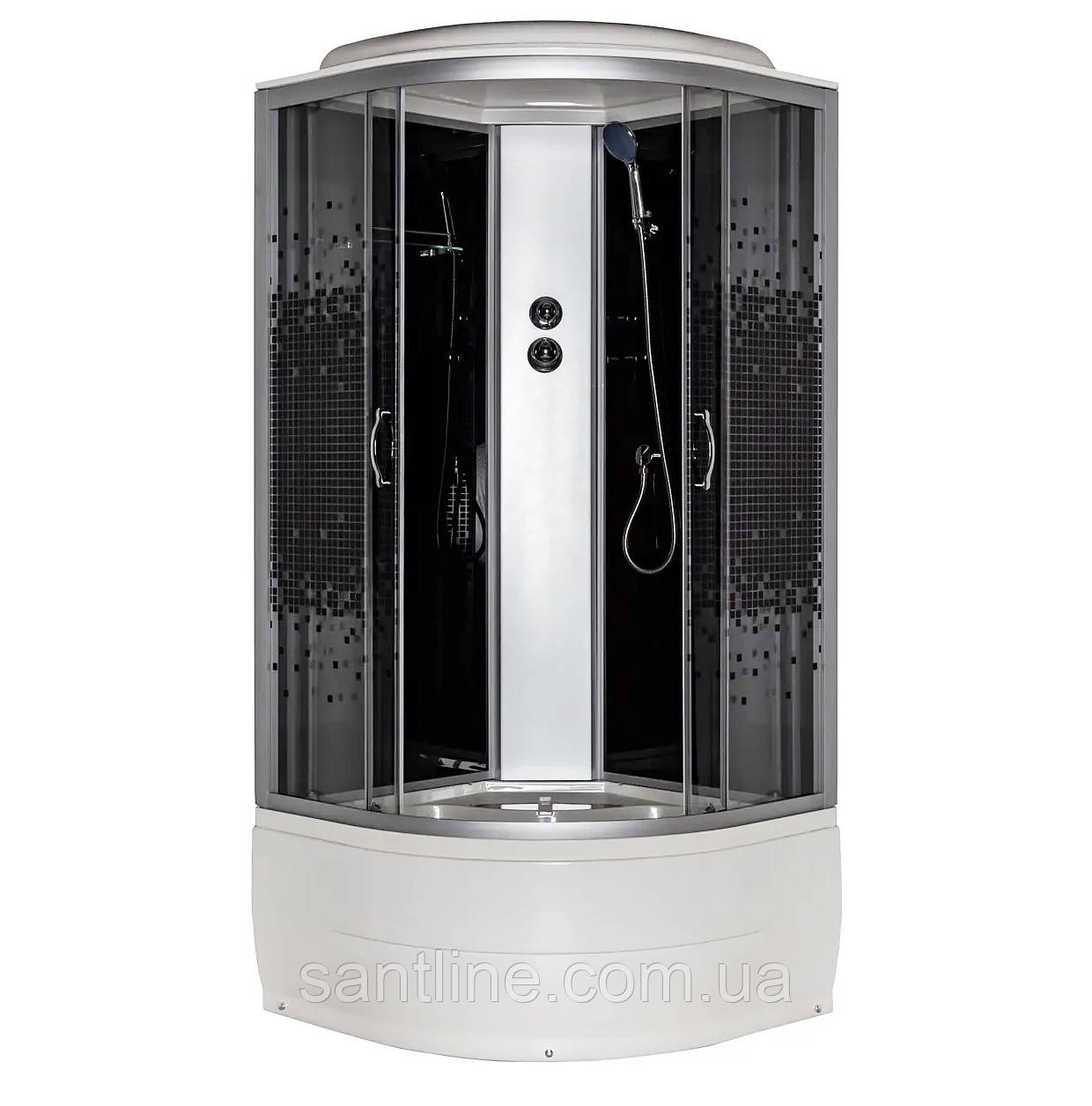 Гідромасажний бокс 95 BF JK Black Puzzle 90x90x217 душовий бокс чорний Vivia глибоке скло з малюнком, фото 1