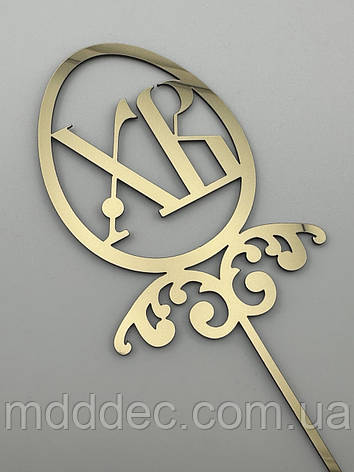 Великодній топер Христос Воскрес - золотий, дзеркальний, напис ХВ, фото 2