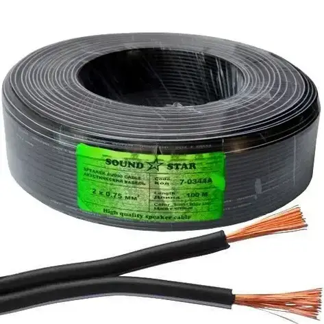 Кабель живлення Sound Star, CCA, 2х0.75 мм2, чорний, 100 м, фото 1