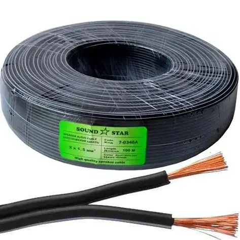 Кабель живлення Sound Star, CCA, 2х1.5мм2, чорний, 100 м, фото 1