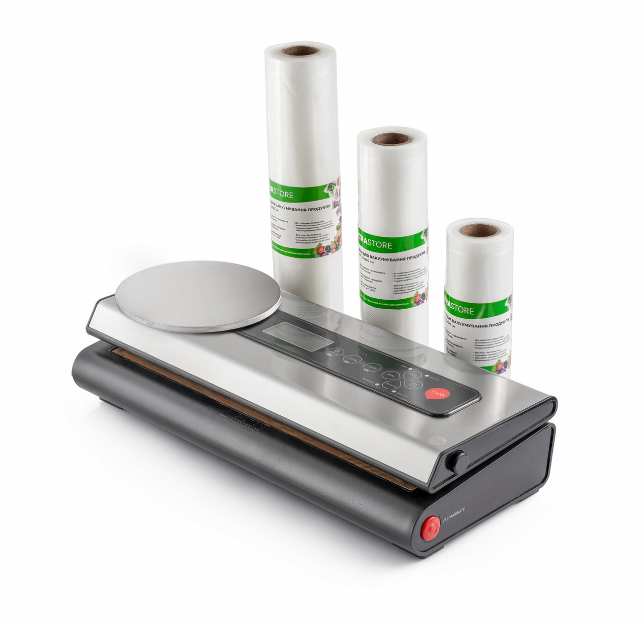 Вакууматор з вагами + Набір Пакети для вакууматора в рулонах 3 розміри, фото 1