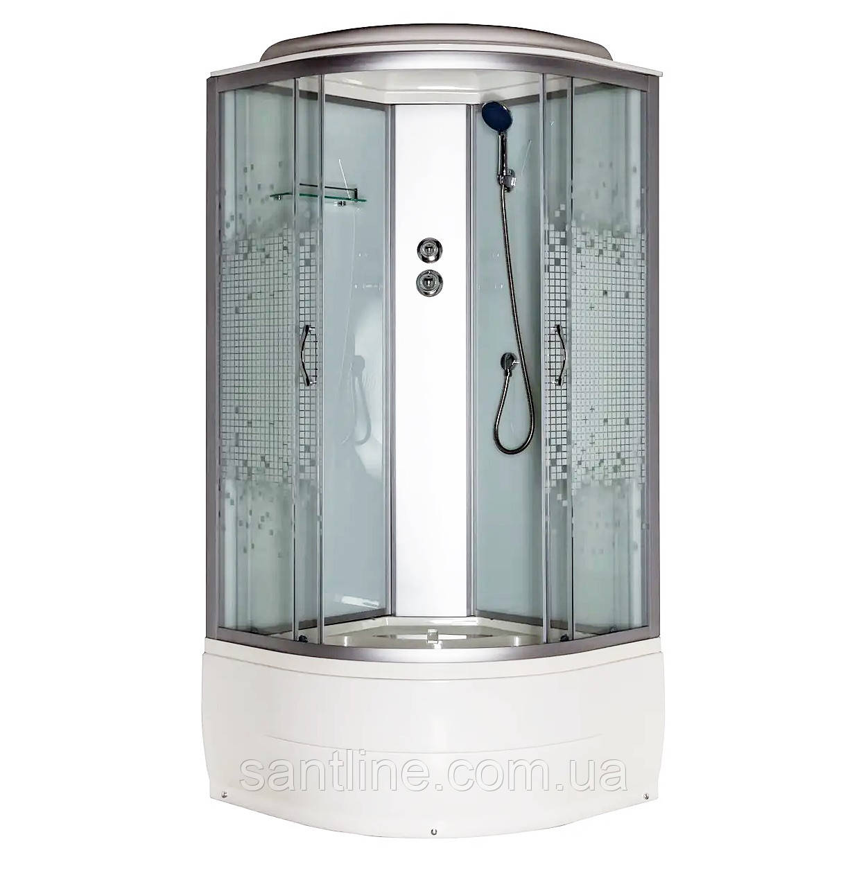 Гідромасажний бокс 90x90x217 см 95 BF JK White Puzzle душовий бокс білий Vivia глибоке скло з малюнком, фото 1