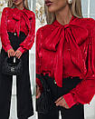 Елегантна червона блузка з бантом із органзи, фото 2