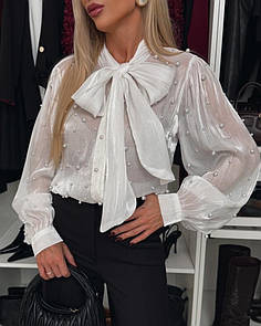 Ошатна блузка з бантом для жінок з органзи