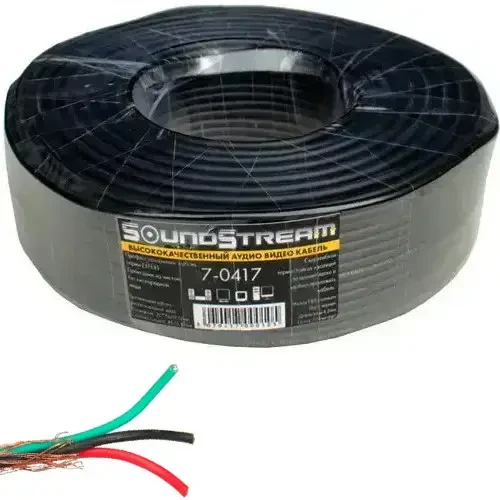 Кабель аудіо-відео Sound Star, Cu, 3 жили, у екрані, круглий, 4.2 мм, чорний, 100 м