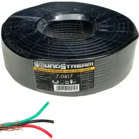Кабель аудіо-відео Sound Star, Cu, 3 жили, у екрані, круглий, 4.2 мм, чорний, 100 м, фото 1