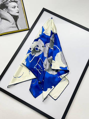 Шовкова брендова хустка Chanel 90*90 см ручна обробка краю, фото 2