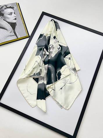 Шовкова хустка Грація шанс 90*90 см чорно-біла ручна обробка краю, фото 2