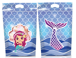 Пакет подарунковий з малюнком Русалонька двосторонній із зіп застібкою з ручкою 22 х15 см для солодощів дитячий