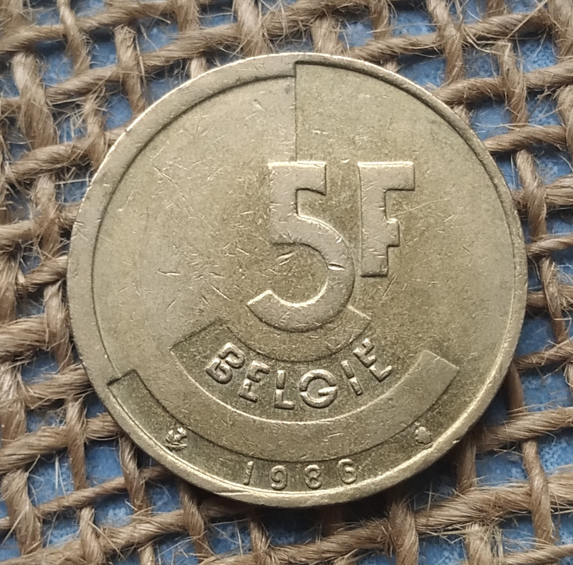5 франкiв 1986 року. Бельгiя