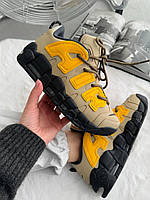 Бежеві шкіряні чоловічі кросівки Nike Air More Uptempo x AMBUSH Beige Yellow Black Демісезонні кросівки Найк Аптемпо