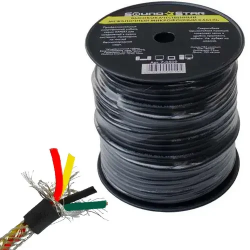 Кабель мікрофонний Sound Star 4 жили, 16 × 0.20 мм, Cu, Ø 7.2 мм, чорний, 100 м