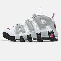 Білі шкіряні жіночі кросівки Nike Air More Uptempo 96 White Grey Демісезонні кросівки Найк Аптемпо