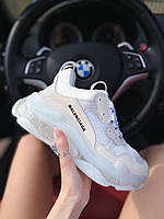 Білі шкіряні жіночі кросівки Balenciaga Triple S Clear Sole White Демісезонні кросівки Баленсіага на платформі
