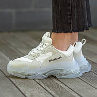 Білі шкіряні жіночі кросівки Balenciaga Triple S Clear Sole White Демісезонні кросівки Баленсіага на платформі