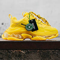 Жовті шкіряні жіночі кросівки Balenciaga Triple S Clear Sole Демісезонні кросівки Баленсіага на платформі