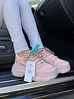 Рожеві шкіряні жіночі кросівки Balenciaga Triple S Clear Sole Демісезонні кросівки Баленсіага на платформі