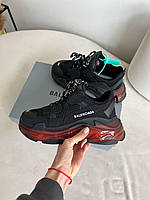 Чорні шкіряні жіночі кросівки Balenciaga Triple S Clear Sole Демісезонні кросівки Баленсіага на платформі