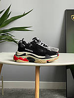 Чорні шкіряні жіночі кросівки Balenciaga Triple S Демісезонні кросівки Баленсіага на платформі