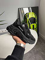 Чорні шкіряні жіночі кросівки Balenciaga Triple S Демісезонні кросівки Баленсіага на платформі