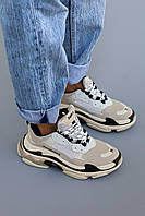 Бежеві шкіряні жіночі кросівки Balenciaga Triple S Демісезонні кросівки Баленсіага на платформі