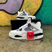Демісезонні Білі шкіряні чоловічі кросівки Nike Air Jordan 4 Retro "Military Black"  Найк аїр Джордан 4