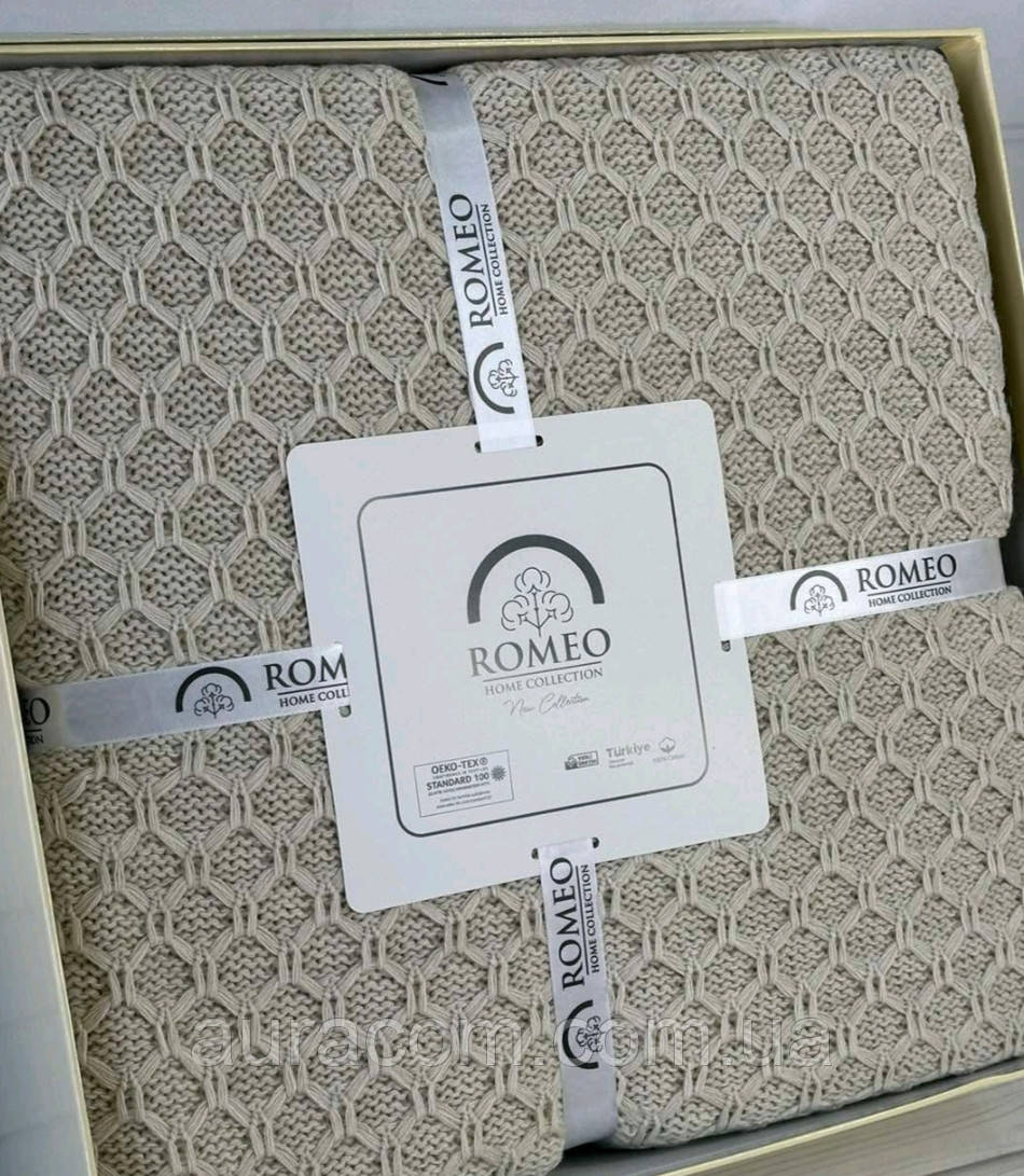 Бежевий, в'язаний плед  з акрилу, Pomeo Home, Туреччина, фото 1