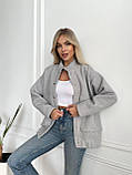 Сірий жіночий бомбер на кнопках букле Тедді, фото 2
