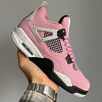 Демісезонні рожеві жіночі шкіряні кросівки Nike Air Jordan 4 Retro Orchid Premium Найк аїр Джордан 4