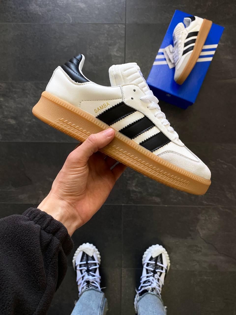 Білі шкіряні чоловічі кросівки Adidas Samba Демісезонні кросівки Адідас Самба, фото 1