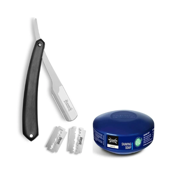 Небезпечна бритва Wilkinson Sword Barber's Style The Pioneer + 5 лез + Wilkinson Essential мило 125 г