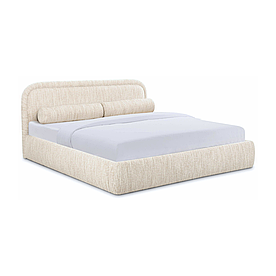 Ліжко м'яке двоспальне MeBelle GIA 160x200 з підйомним механізмом (опція), рогожка, букле, молочний, беж