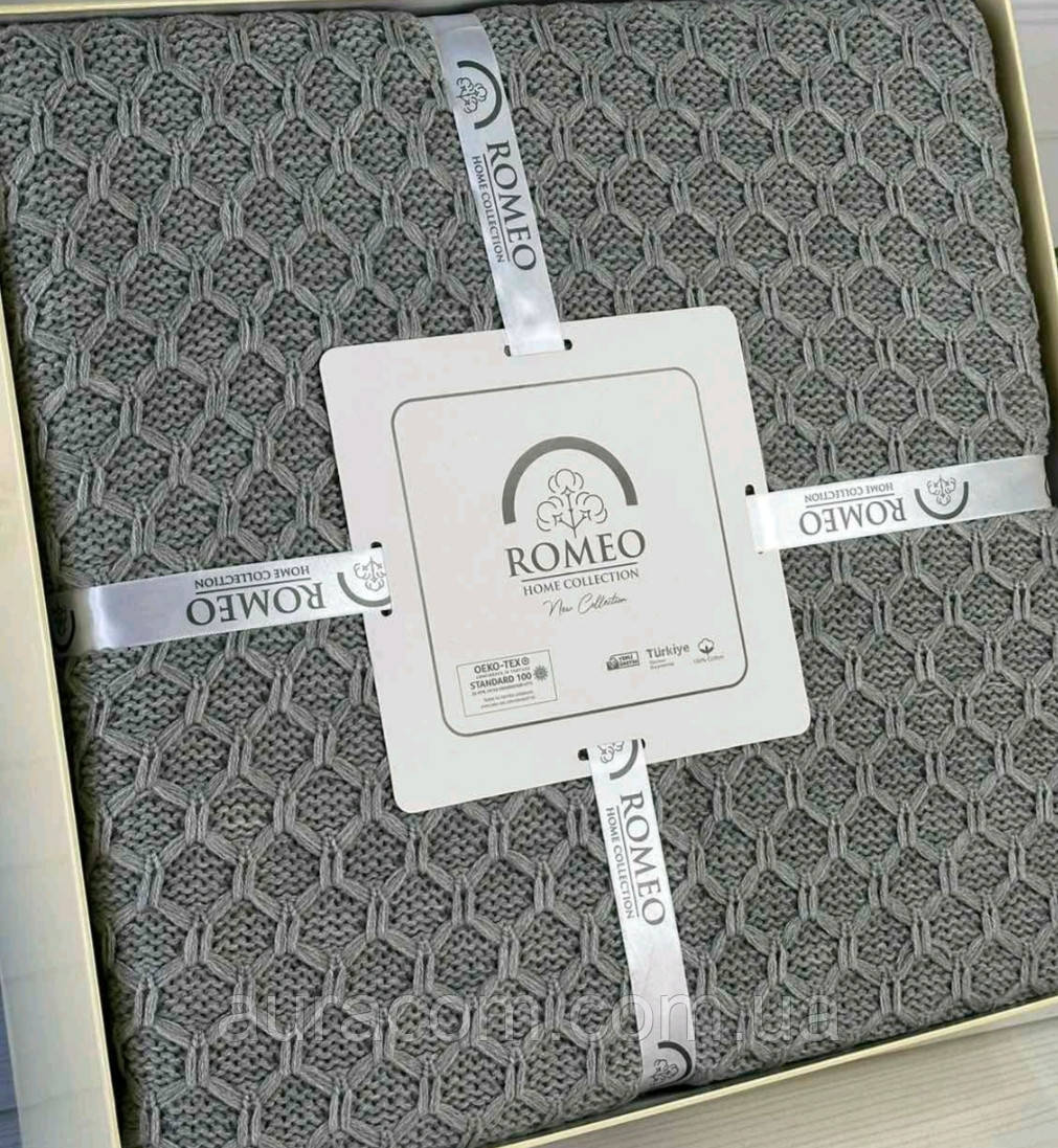 Сірий, в'язаний акриловий плед, євро розмір, Pomeo Home, Tурція